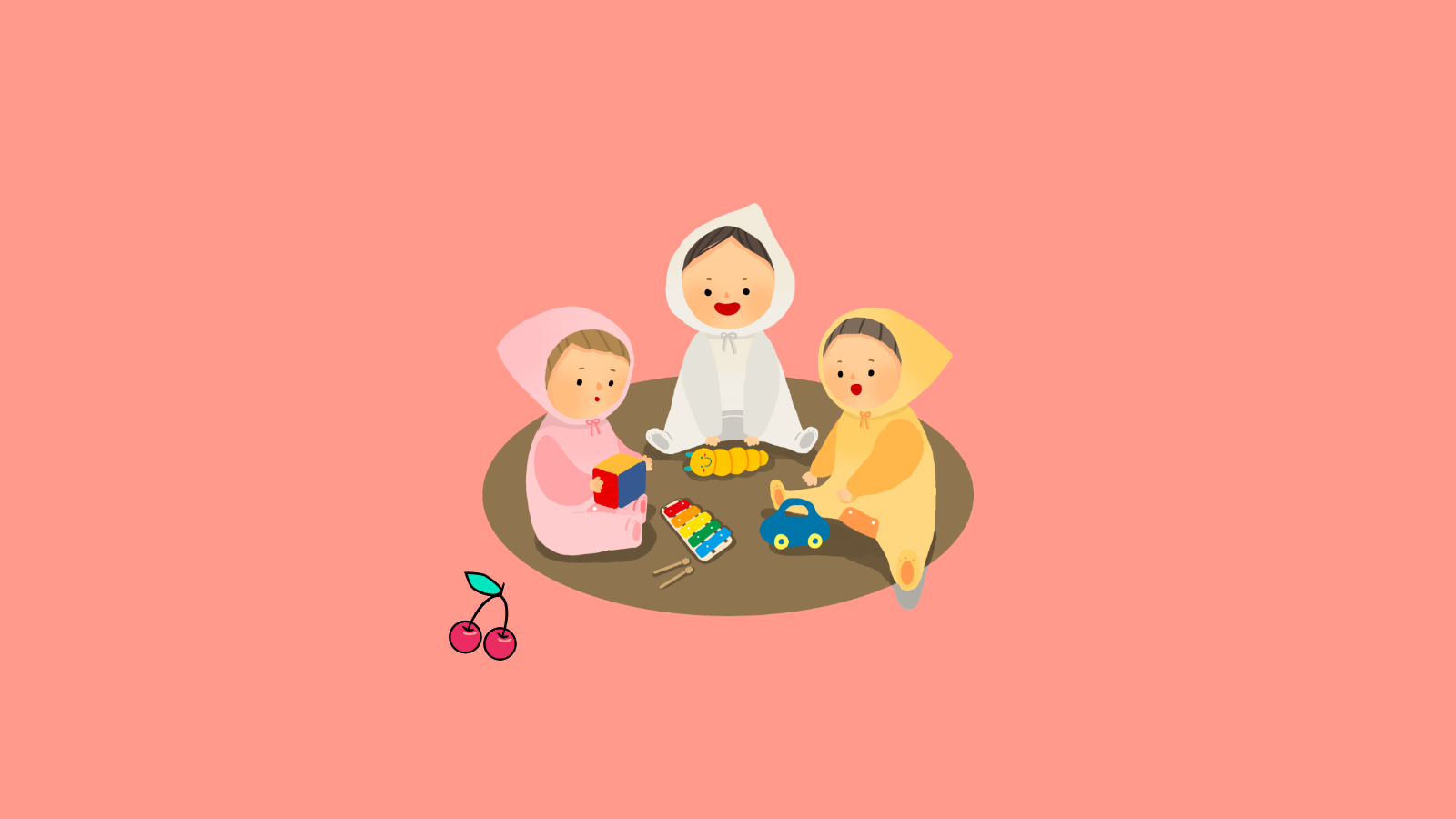 세 쌍둥이 아기들이 놀고있다